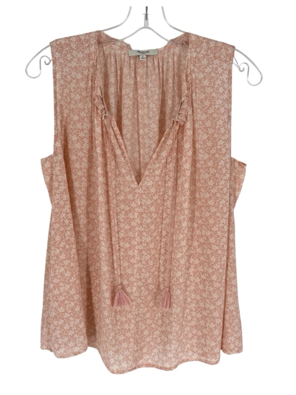 Madewell Silk Blouse Womens Size Small Pink Peach Floral Sleeveless Flowy